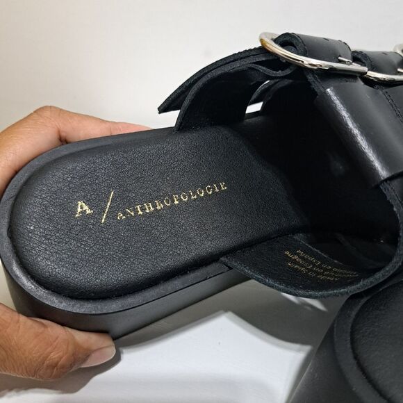 Anthropologie Triple Buckle Straps Chunky Platform Sandals Goth Boho Sz 38 Black - Picture 14 of 16